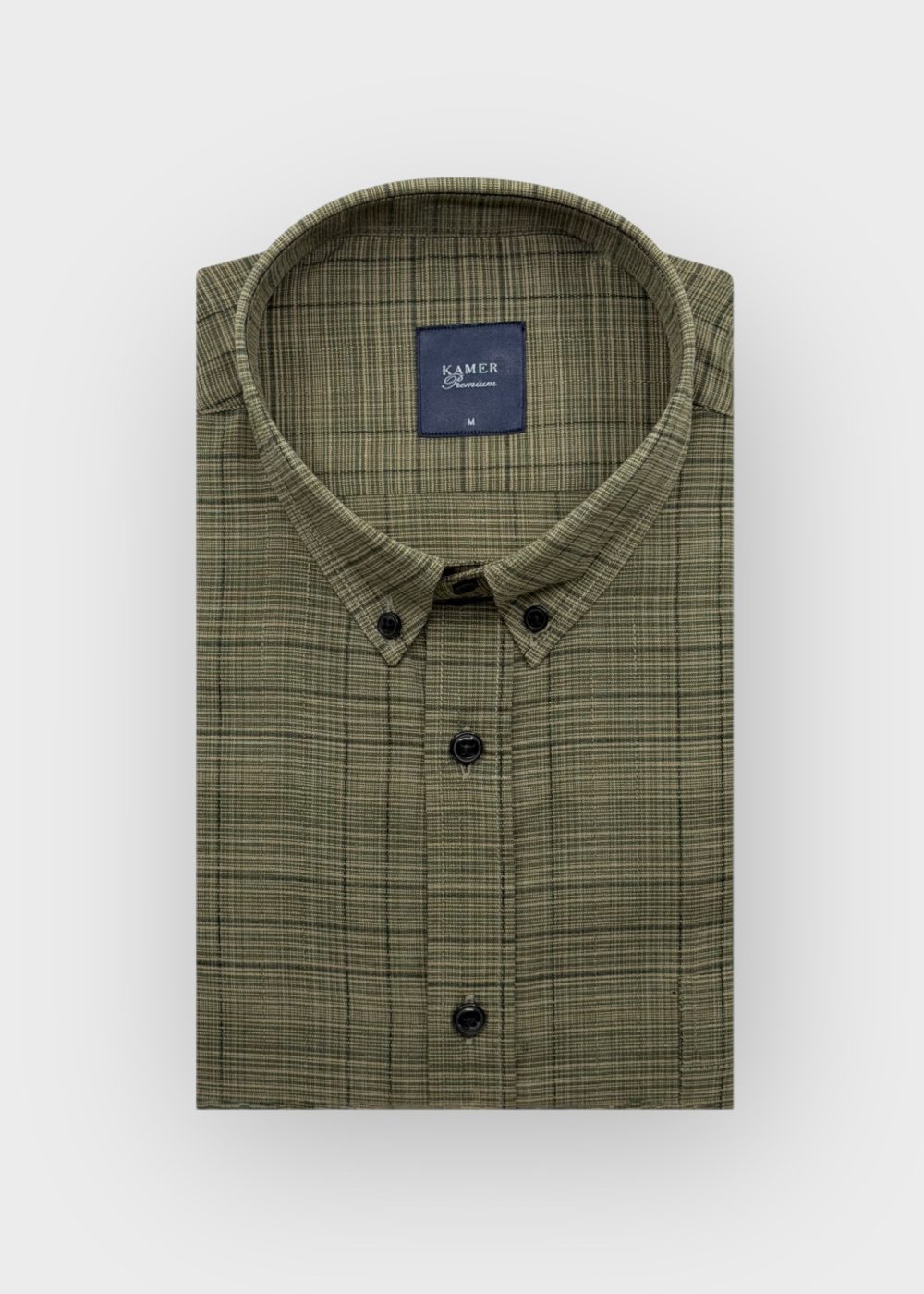 REGULAR FIT KARELİ YEŞİL GÖMLEK