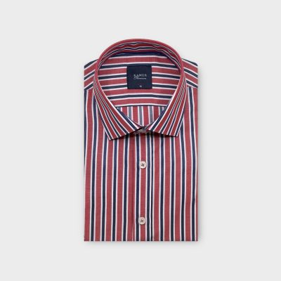 ERKEK SLIM FIT ÇİZGİLİ MERCAN GÖMLEK