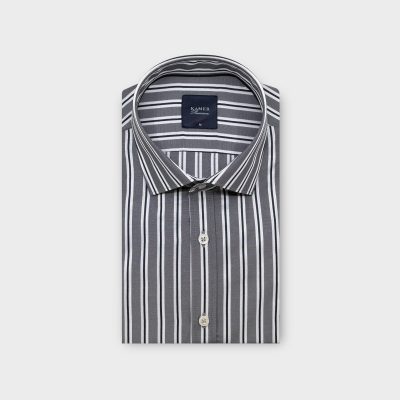 ERKEK SLIM FİT ÇİZGİLİ GRİ GÖMLEK