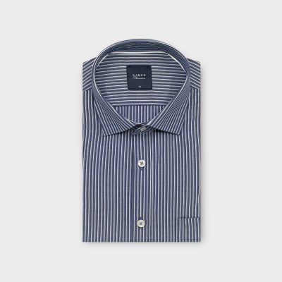 ERKEK KLASİK ÇİZGİLİ LACİVERT GÖMLEK